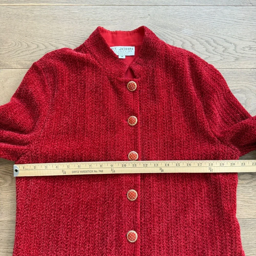 St. John Collection Red Wool Knit Skirt Suit Set Marie Gray Jacket Skirt Sz 14‎